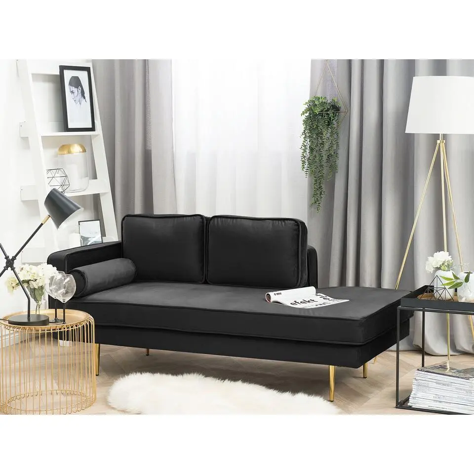 MIRAMAS - Chaise longue - Zwart - Linkerzijde - Fluweel