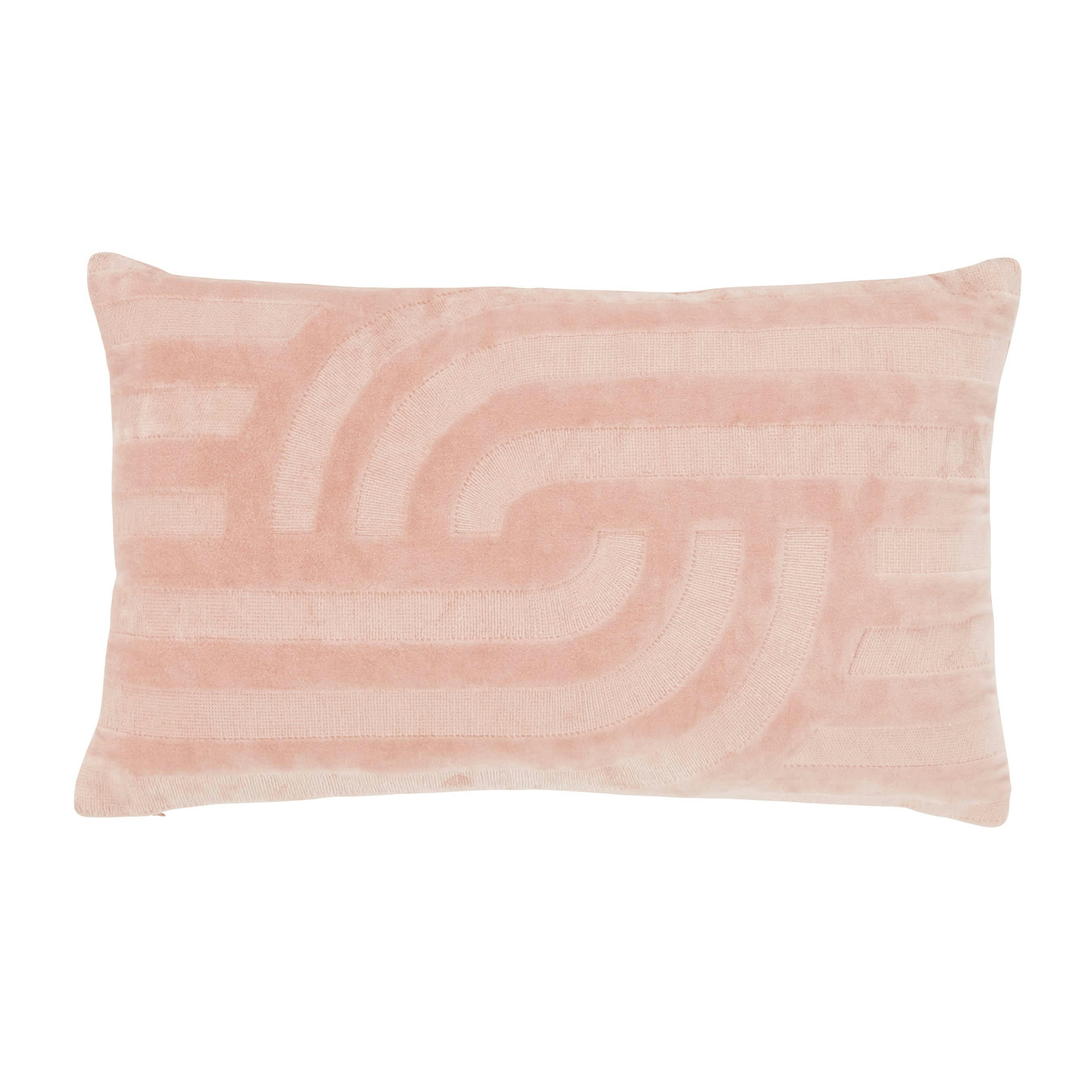 NIVICA - Coussin en velours de coton tissé jacquard beige pêche et rose 30x50
