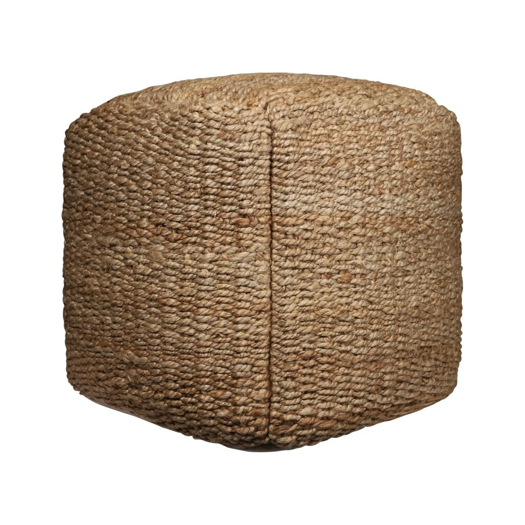HomeRoots 18 Natural Jute Woven Blend Cube Pouf Ottoman