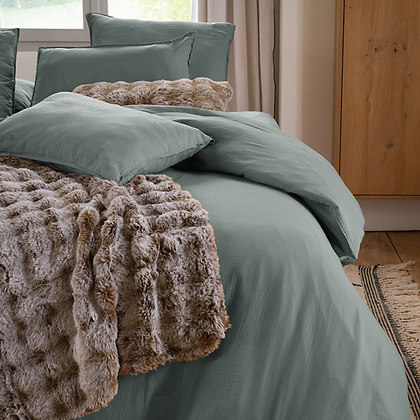 Housse de couette 240x220 cm mousseline de coton MILOS vert lichen