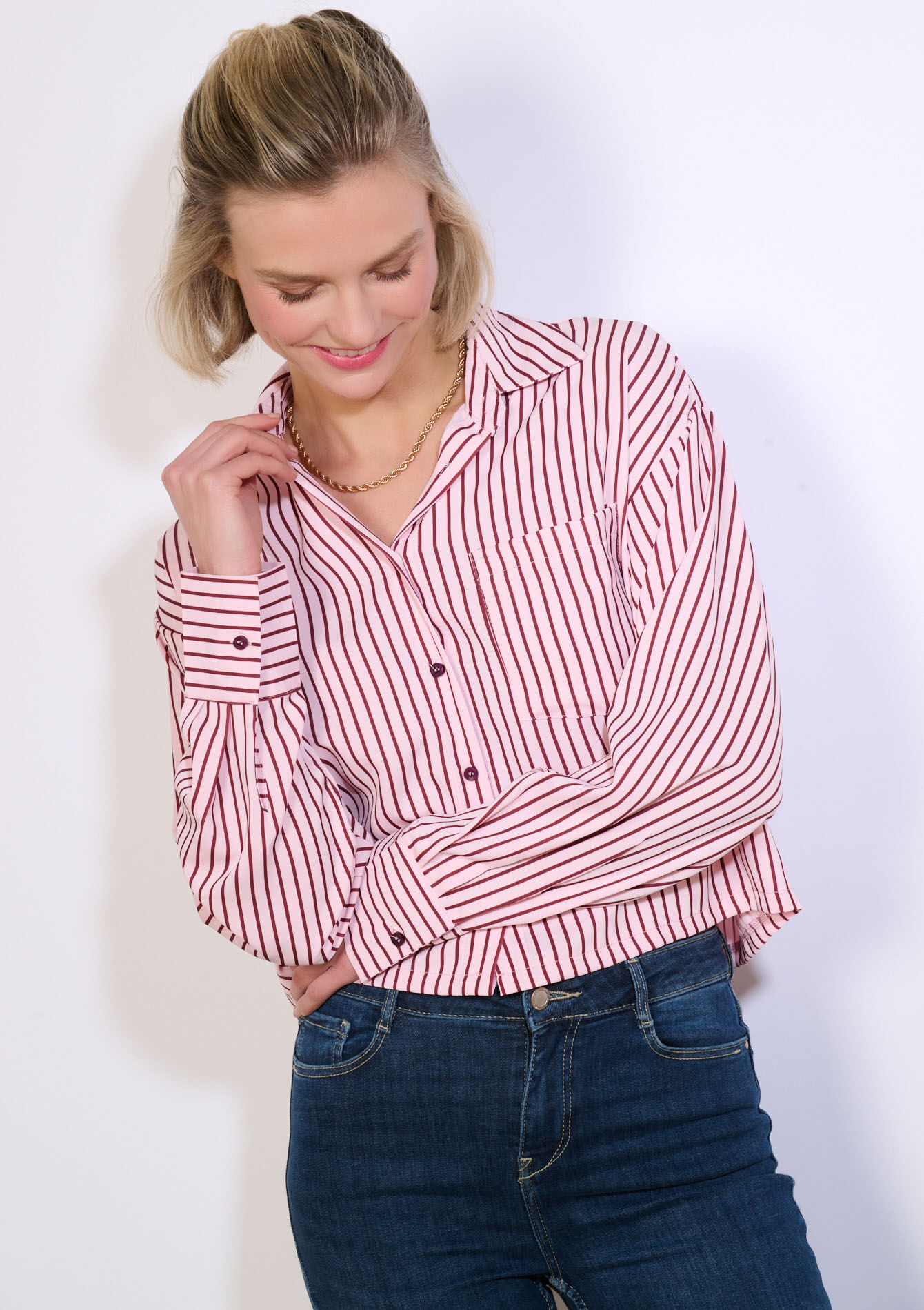 Cropped gestreept poplin hemd