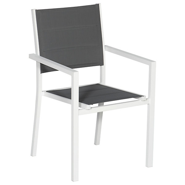 Lot de 4 chaises rembourrées en aluminium blanc - textilène gris - HAPPY GARDEN