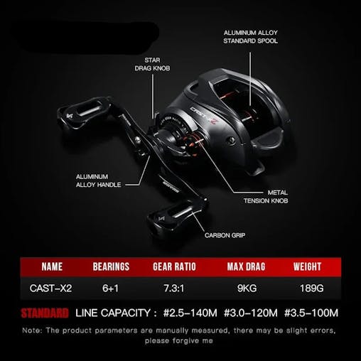 NNEOBA Baitcasting 9KG Drag Reel Dual Bearing System Right Hand Black