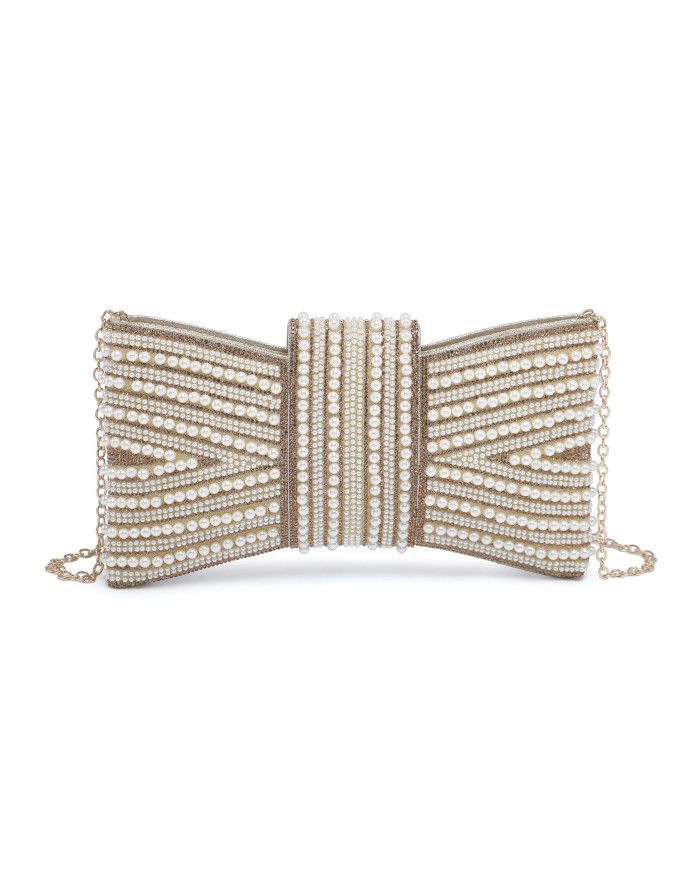 JFY Tie Shape Flap Zip Top Double Side Diamante Clutch Bag