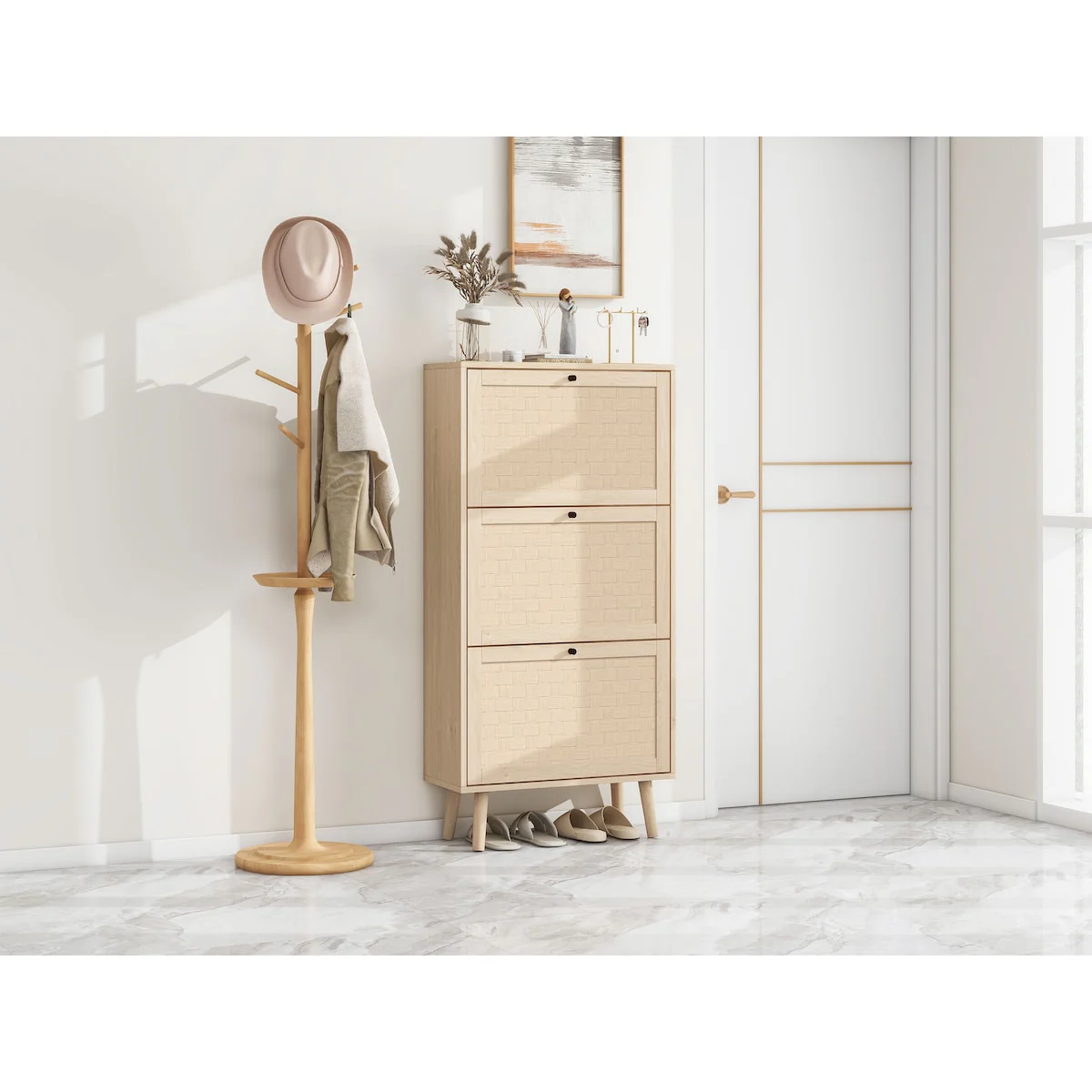 3 Door Shoe Rack, Freestanding Modern Shoe Storage Cabinet, for Entryway