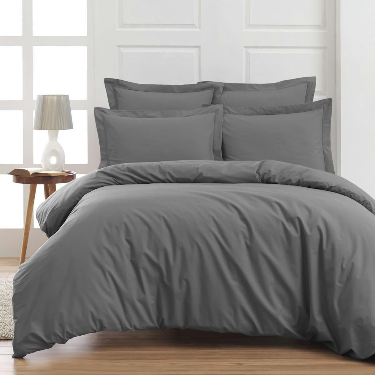 SOFT PERCALE - Drap housse en percale de coton Galet 200x200 cm