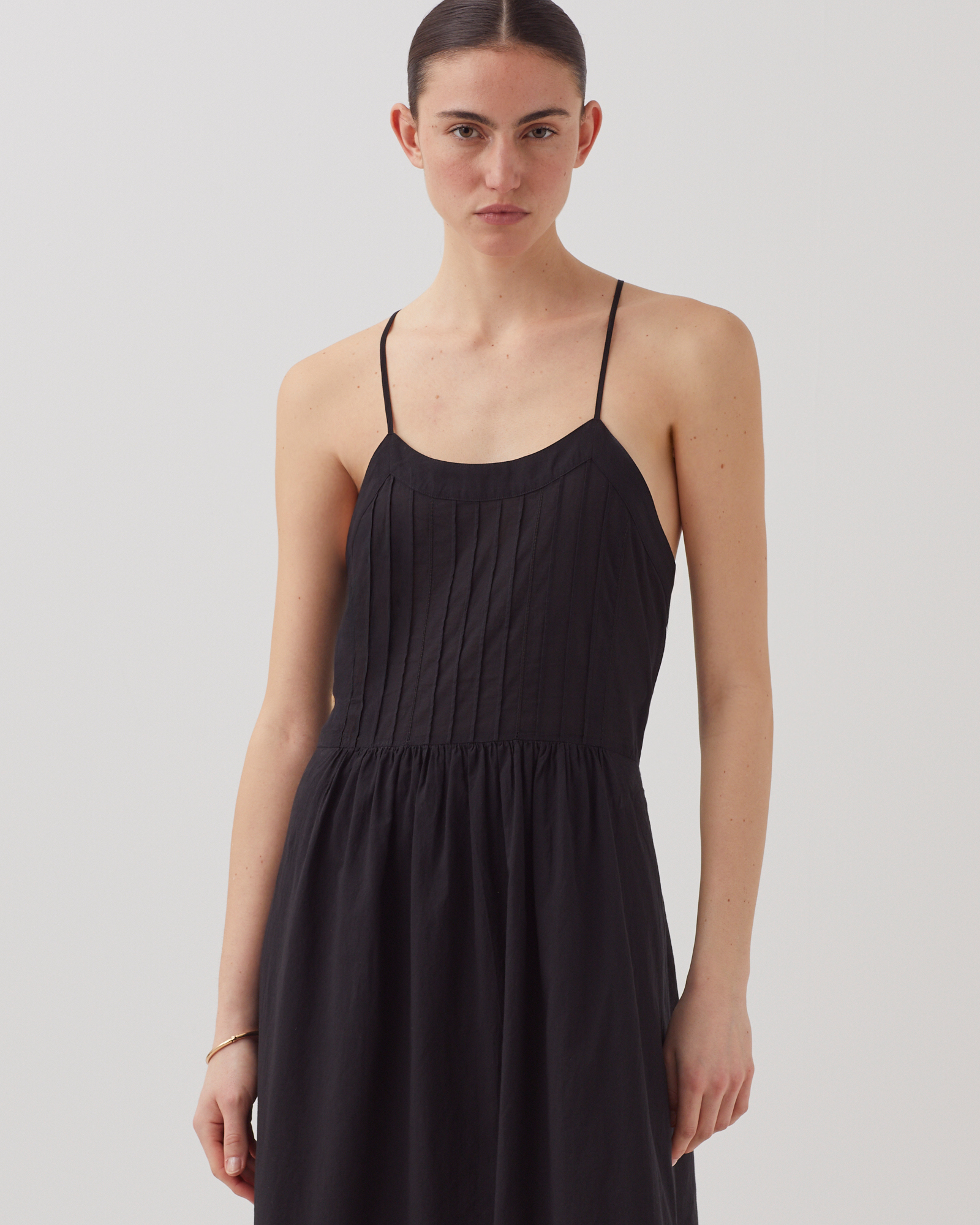 Robe longue à bretelles en voile de coton