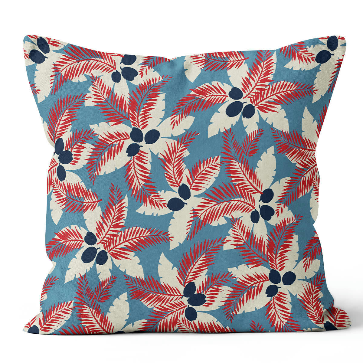 - Coussin motif lin polyester bleu 40x40cm