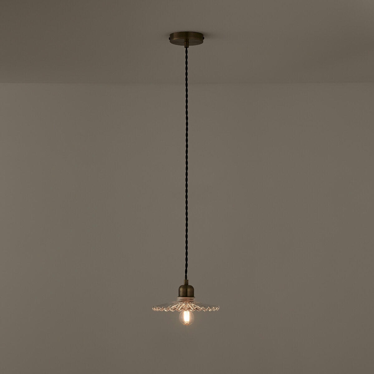 Suspension laiton et verre strié Ø20 cm, Iloa