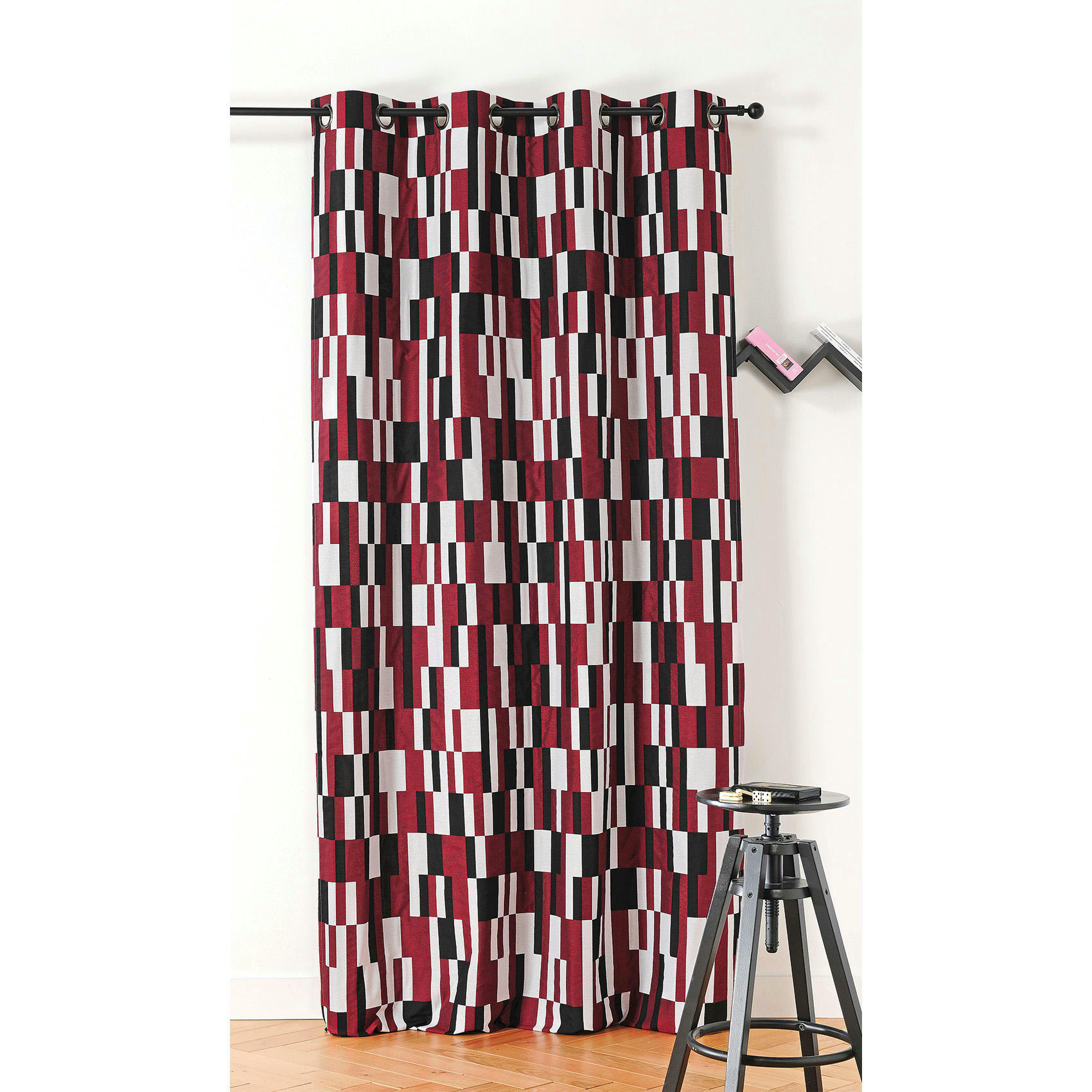 - Rideau à jacquard damier polyester/jacquard rouge 140x260 cm