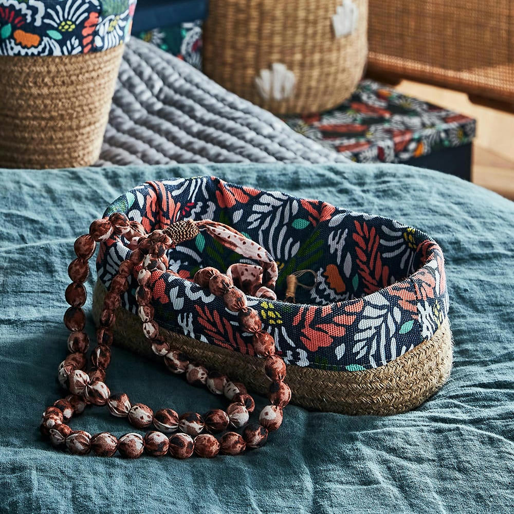 - Panier de rangement en jute bleu 12x25x8cm