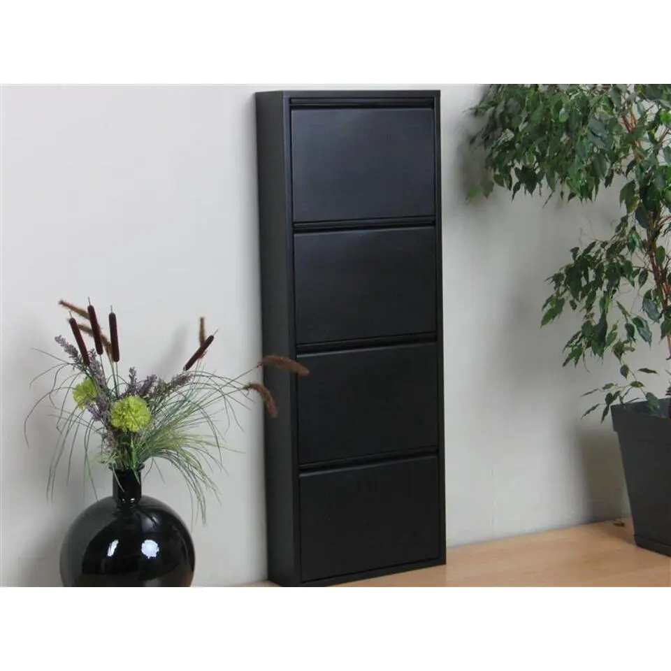 Hioshop Pisa schoenenkast zwart metaal met 4 vakken