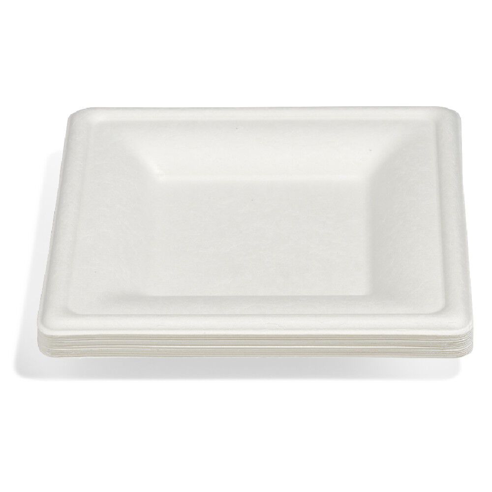 Lot de 12 assiettes à dessert carrées en canne à sucre