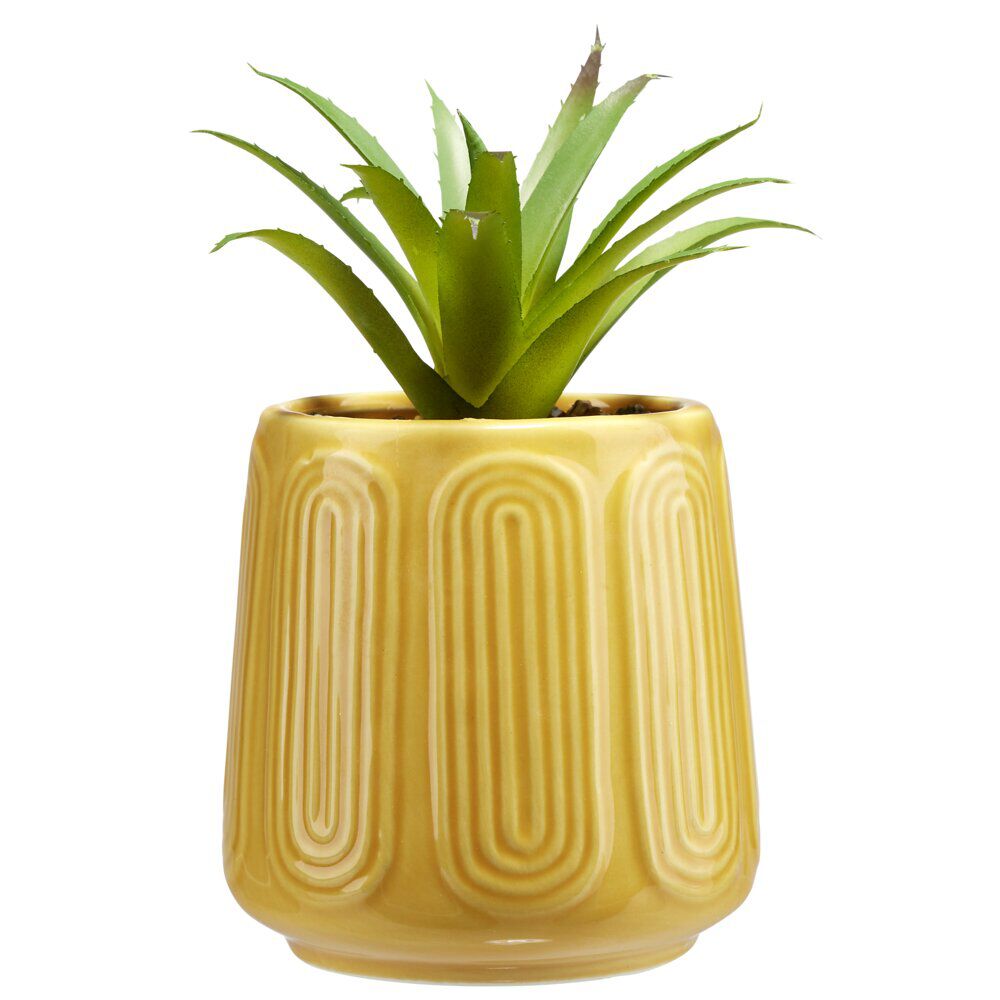 Plante artificielle dans pot en céramique jaune Ø11,5xH17,5cm