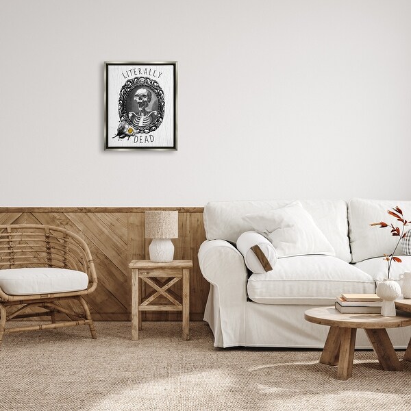 Stupell Literally Dead Skeleton Spilled Coffee Ornate Design Floater Frame, Design by Daphne Polselli
