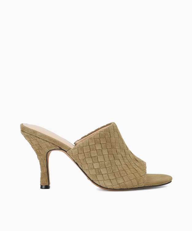 Modena Green - Woven Suede Heeled Mules