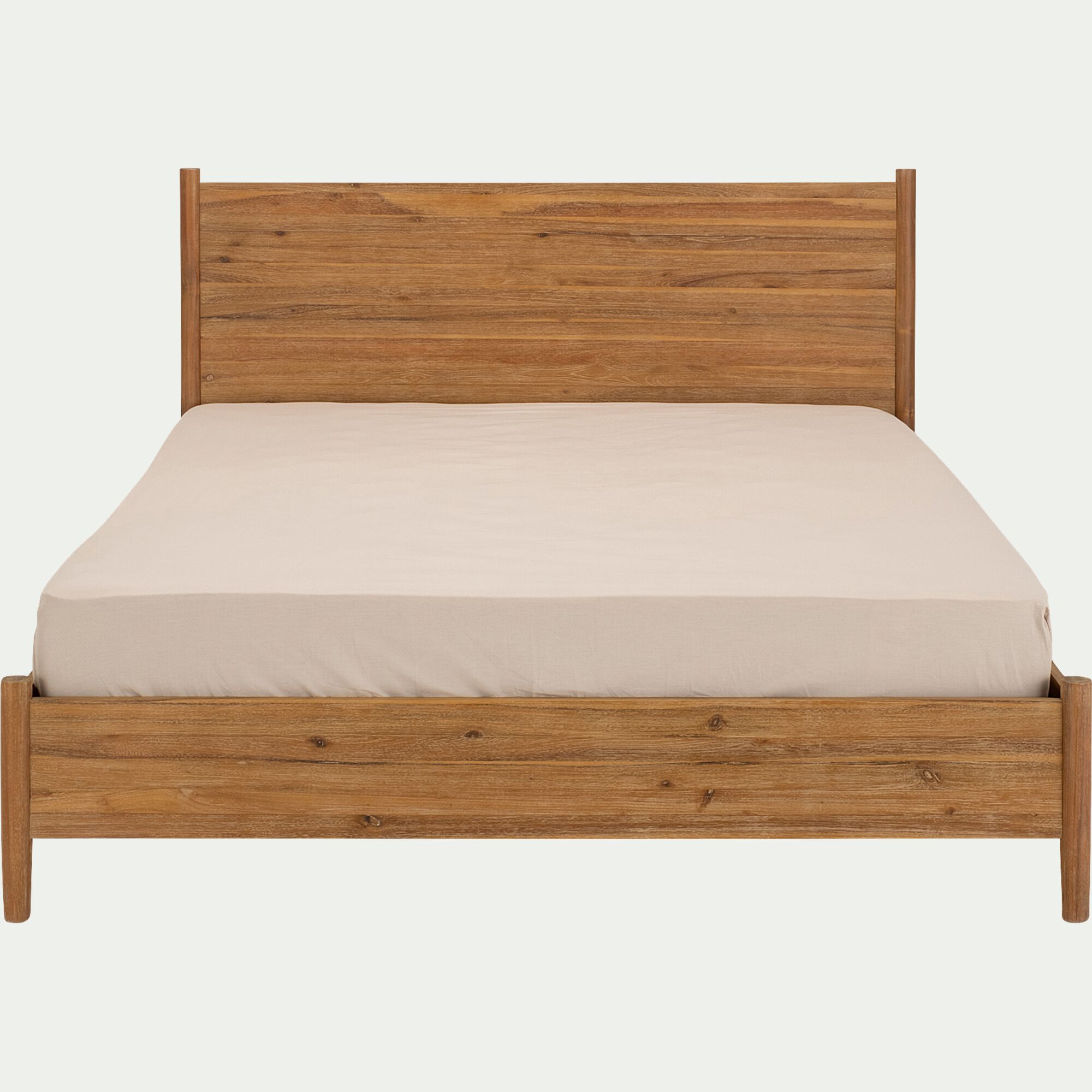 EMILIO - Lit 2 places avec tête de lit en bois d'acacia massif 160x200cm - bois clair