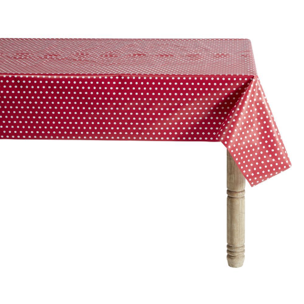 Toile cirée rouge à pois blanc L. 140 cm