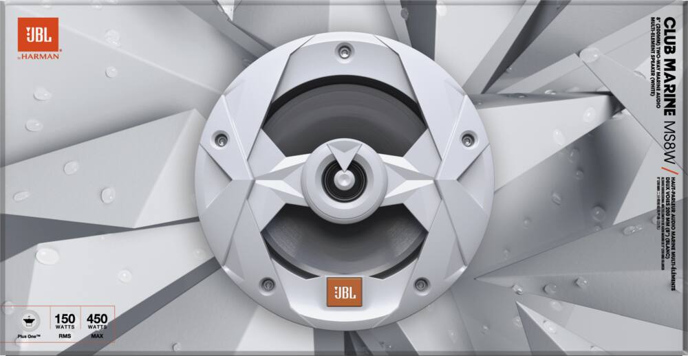 JBL 2-way 150W Marine Speakers, White, 8-in