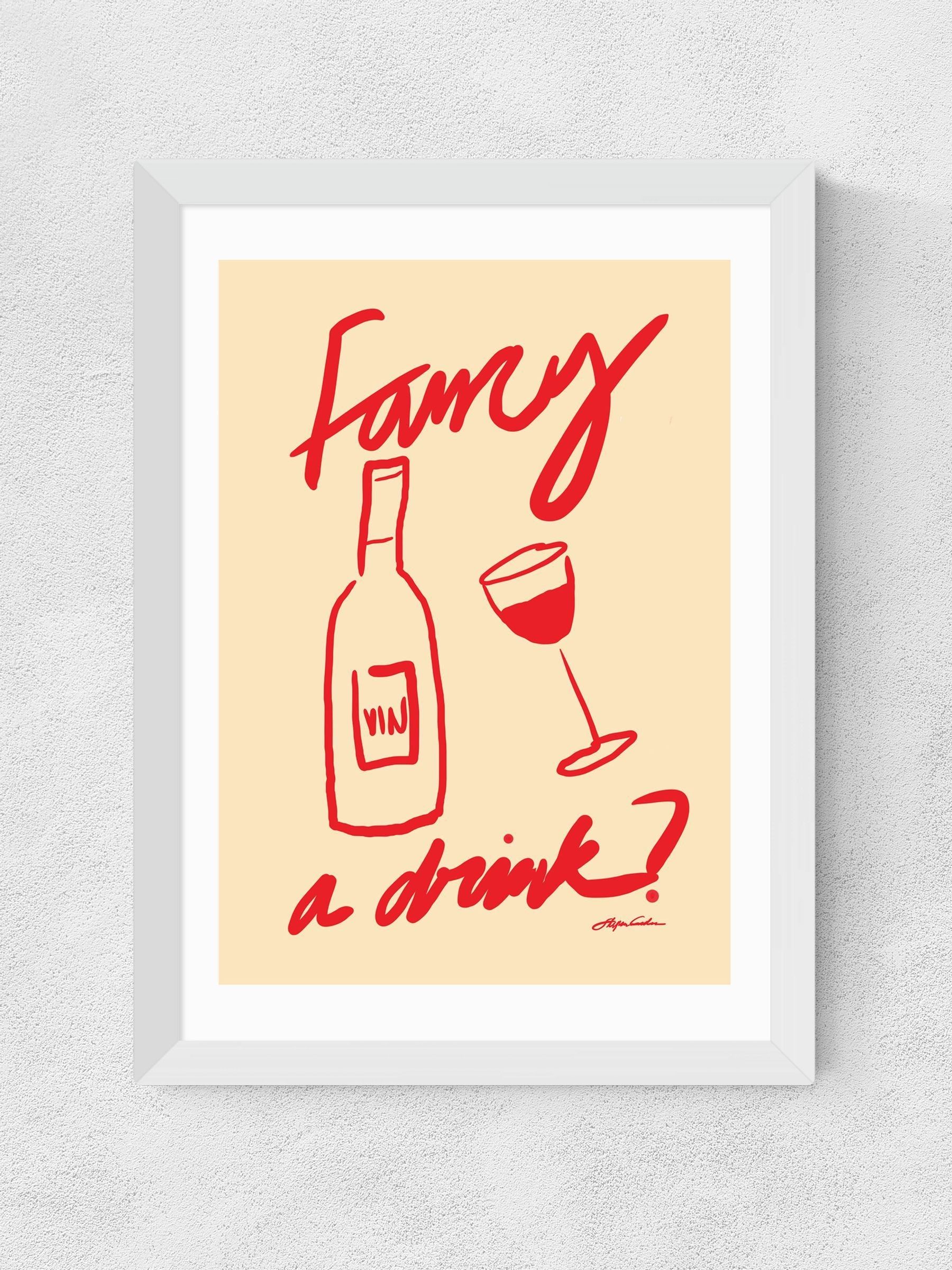 East End Prints White Fancy a Drink Wall Art Print by Stephie Cardona