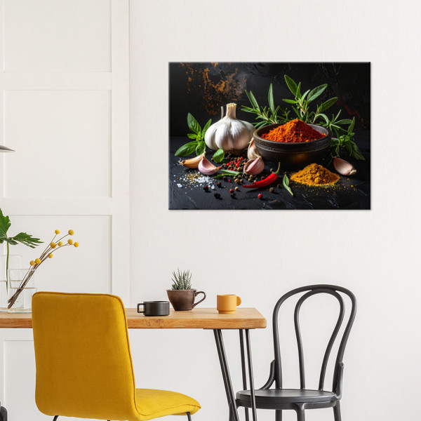 Obraz do kuchni restauracji baru jadalni, Przyprawy zioła czosnek 30x20