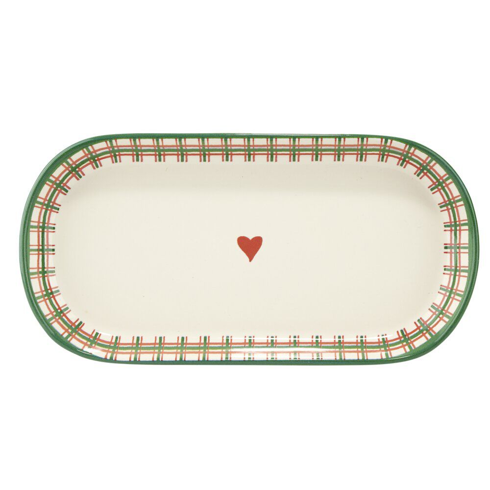 Assiete ovale imprimé coeur contour motif jacquard faïence L30X15XH3 cm