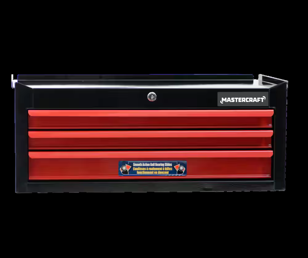 Mastercraft Middle/Intermediate Tool Chest w/ 3 Drawers, Black & Red, 26-in