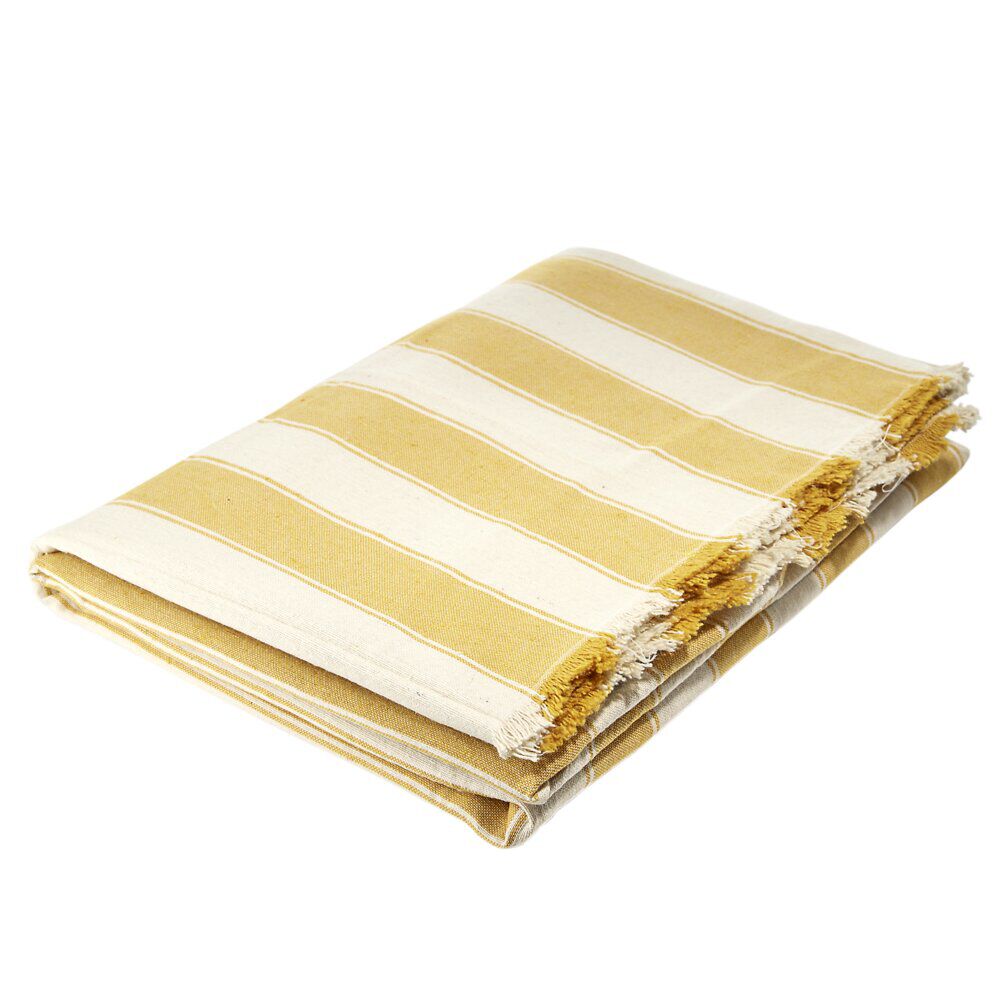 Jeté de canapé motif bayadère blanc et jaune 170x250cm