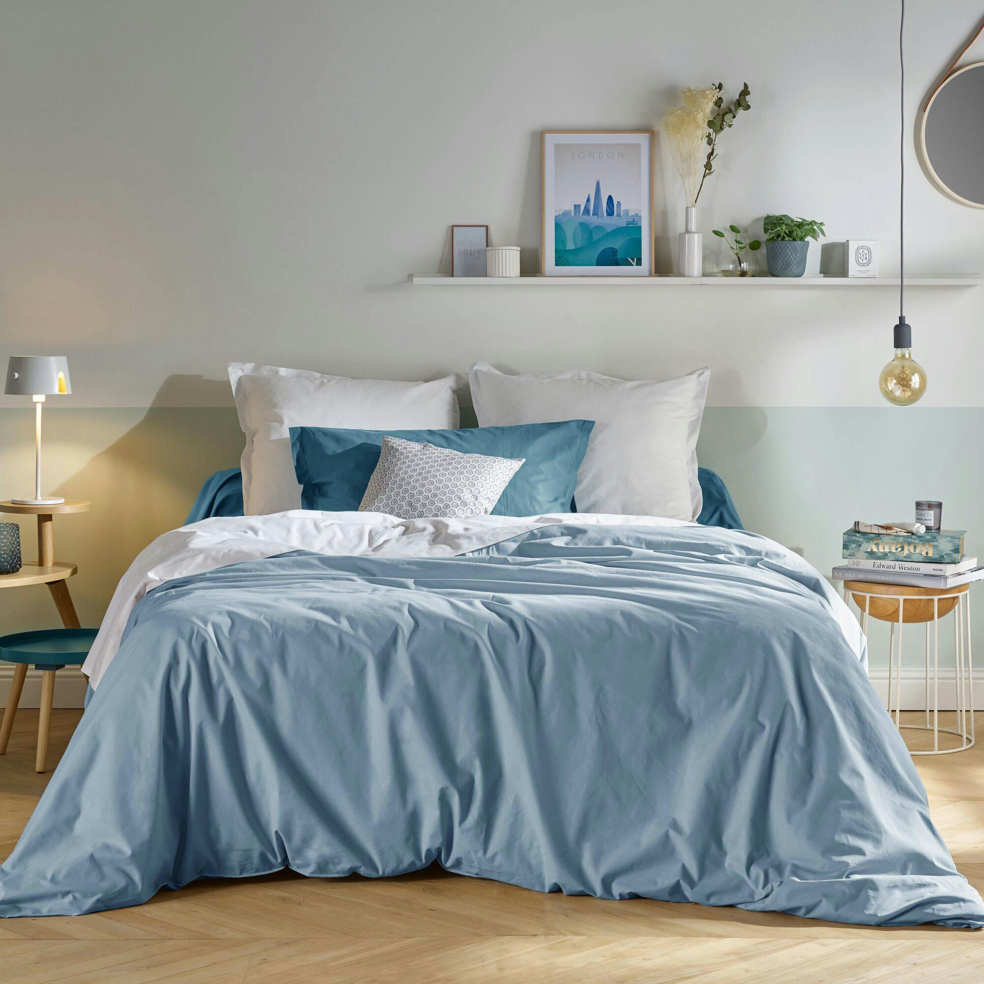 FIL & SENS - Housse de couette en coton Bio bleu céladon 140 x 200 cm