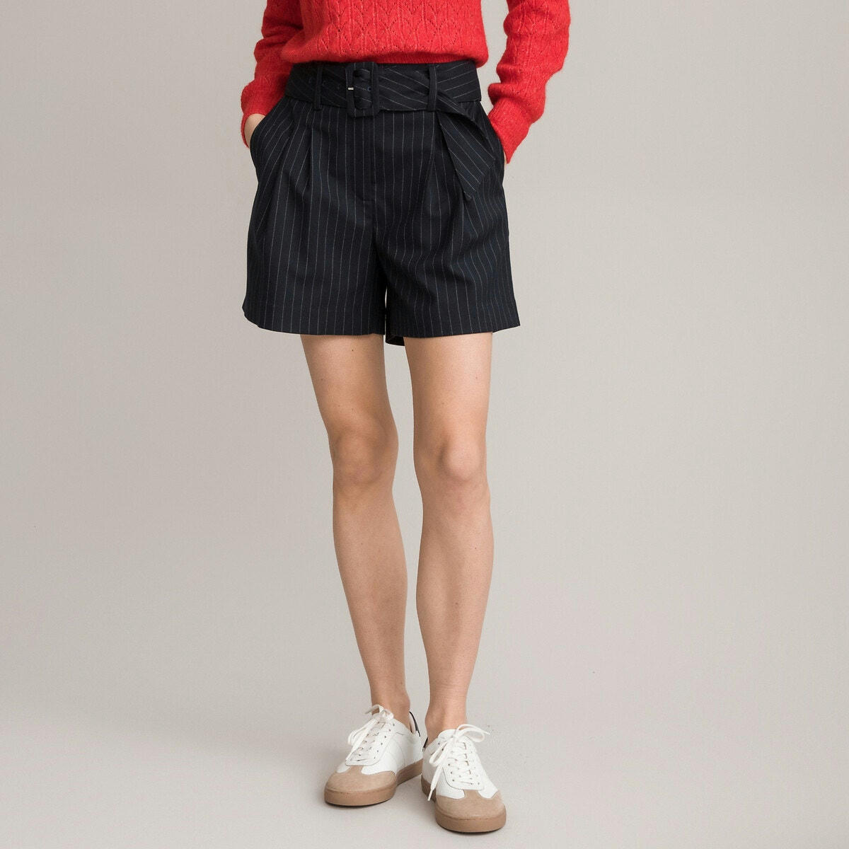 Short à rayures tennis, avec ceinture