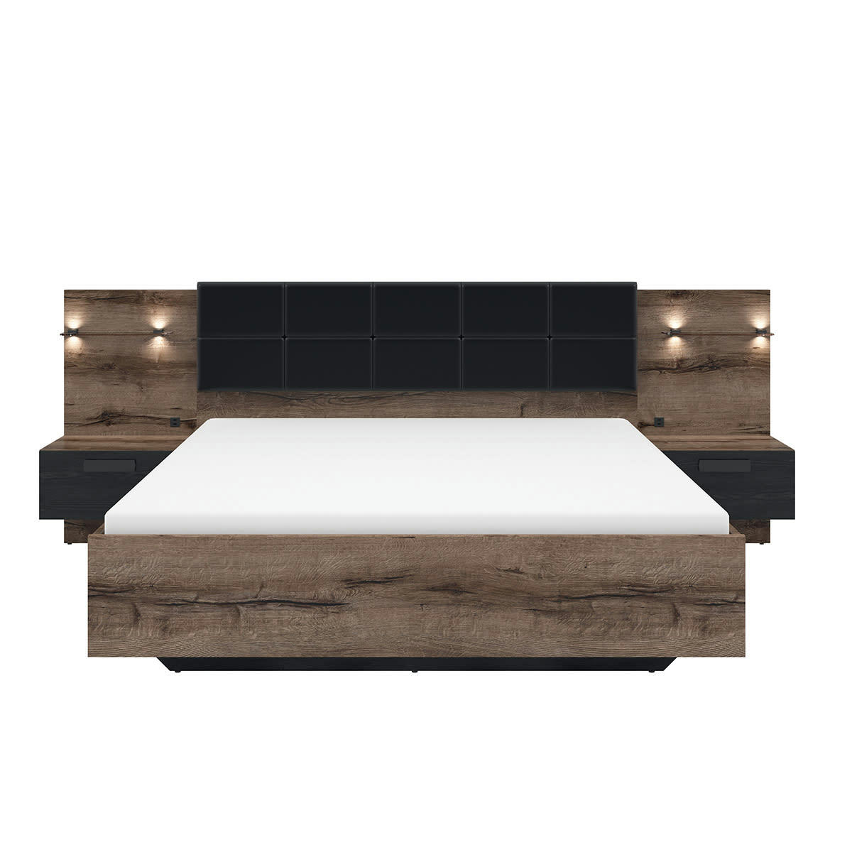 - Lit 180x200 chevet led et prise usb inclus naturel