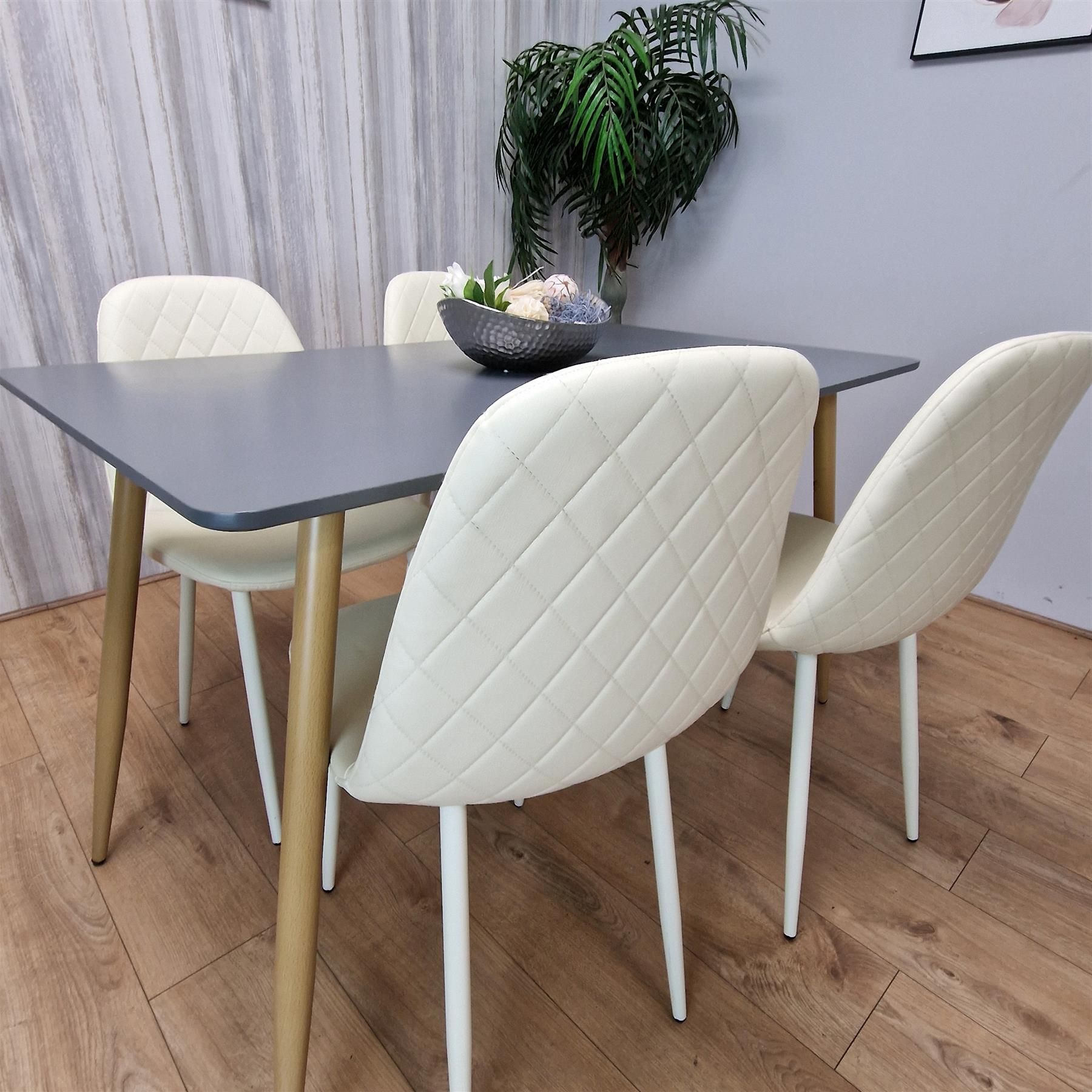 KOSY KOALA Modern Rectangle Dark Grey Dining Table Set With 4 Cream Chairs Dining Room Furniture
