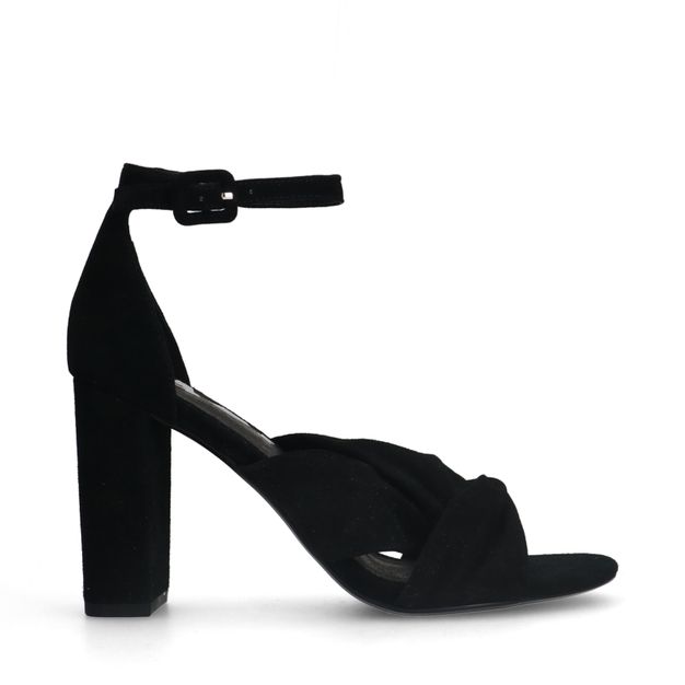 Zwarte geknoopte suède sandalen met hak