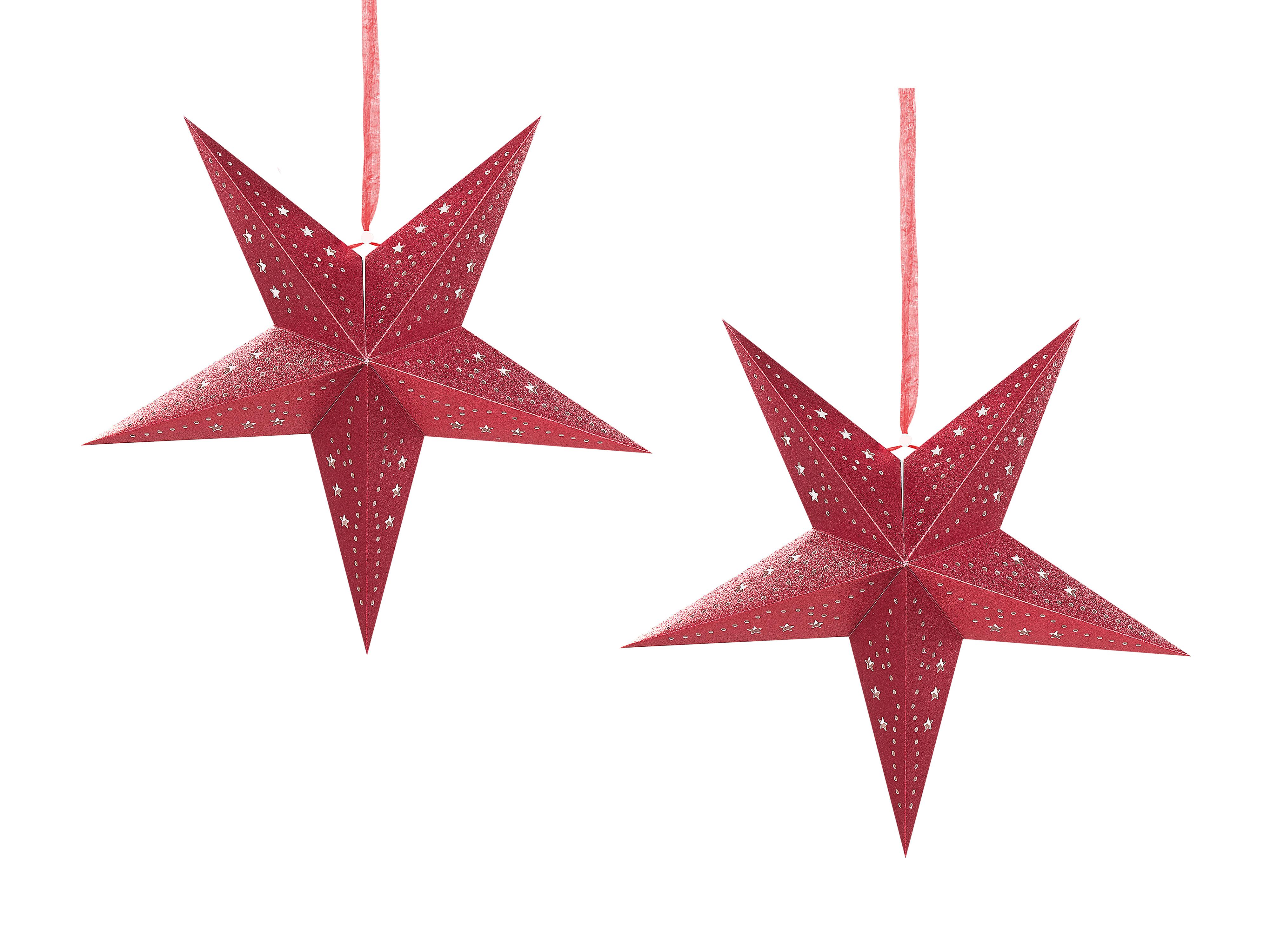 Set of 2 Hanging Decorations LED MOTTI Star 45 cm Red