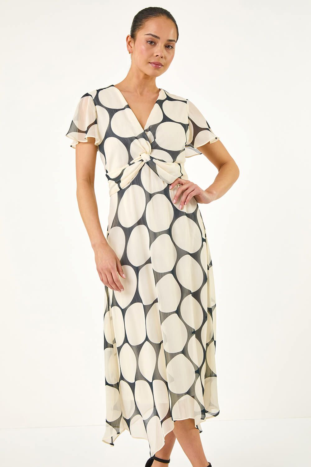 Roman Petite Spot Print Twist Front Dress