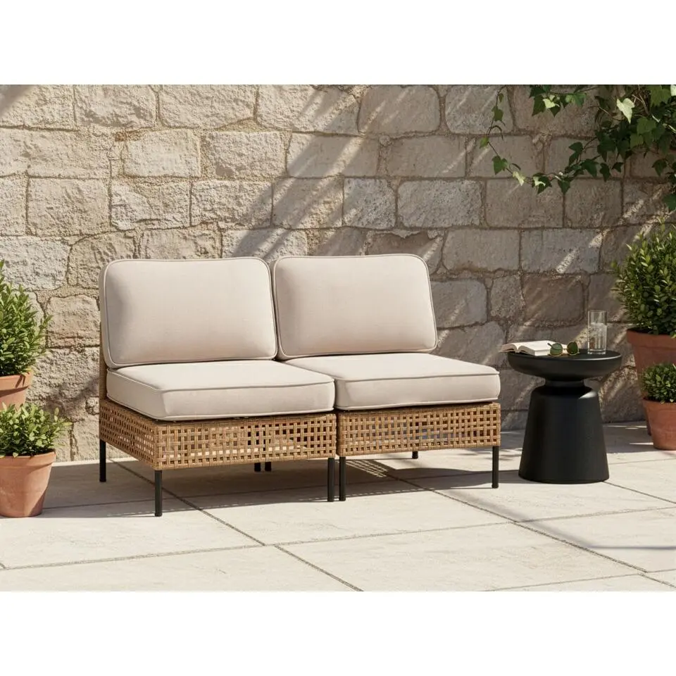 OMEGANA - Tweezitsbank zonder armleuningen - Lichtbeige - PE rotan