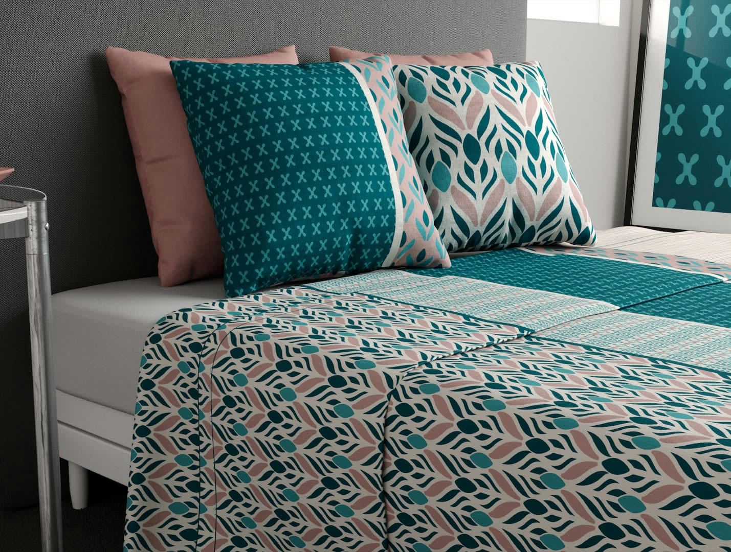 LIMBE - Parure de drap coton rose 240x300 cm