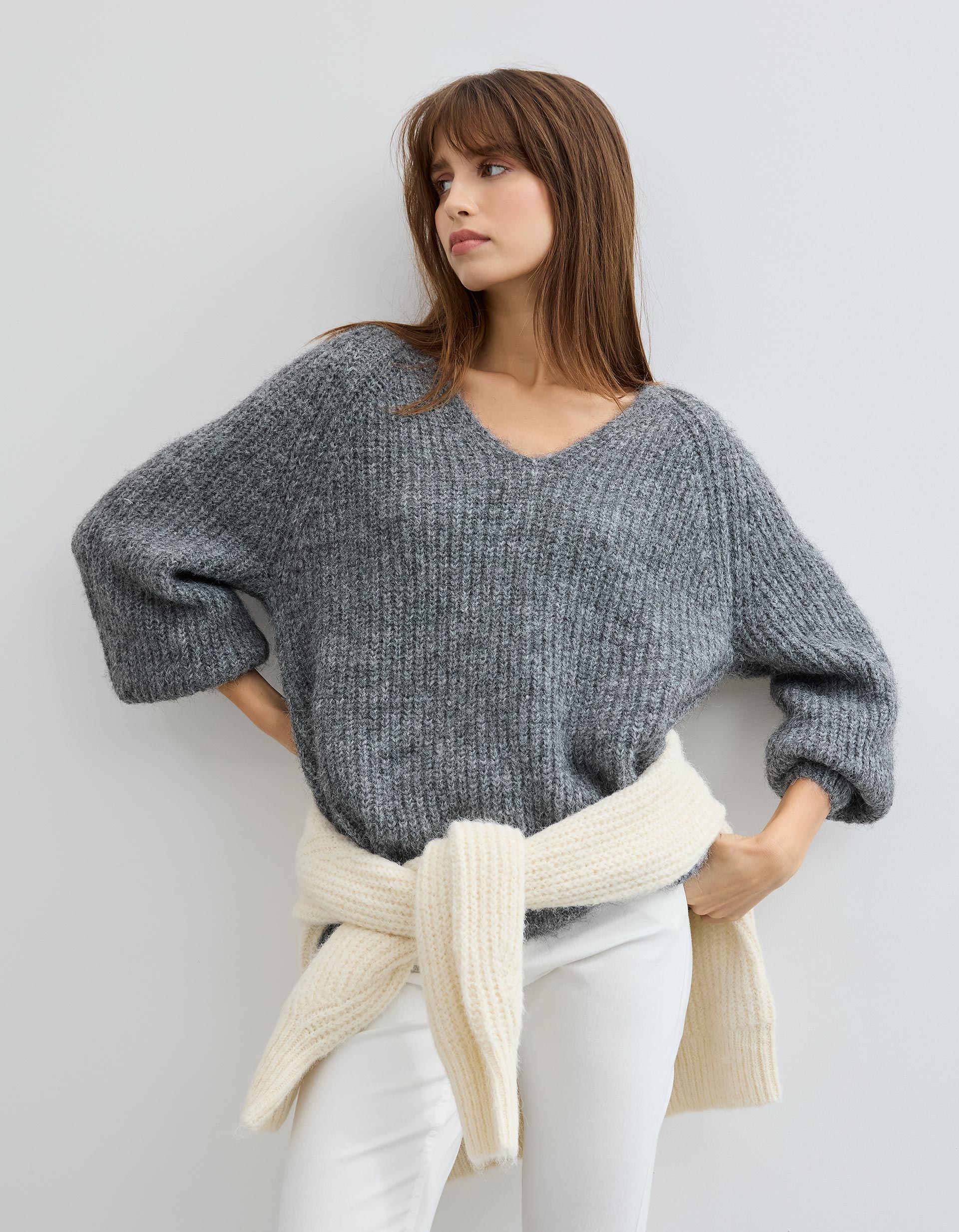 Camisola com Lã, Mulher, Cinzento Escuro