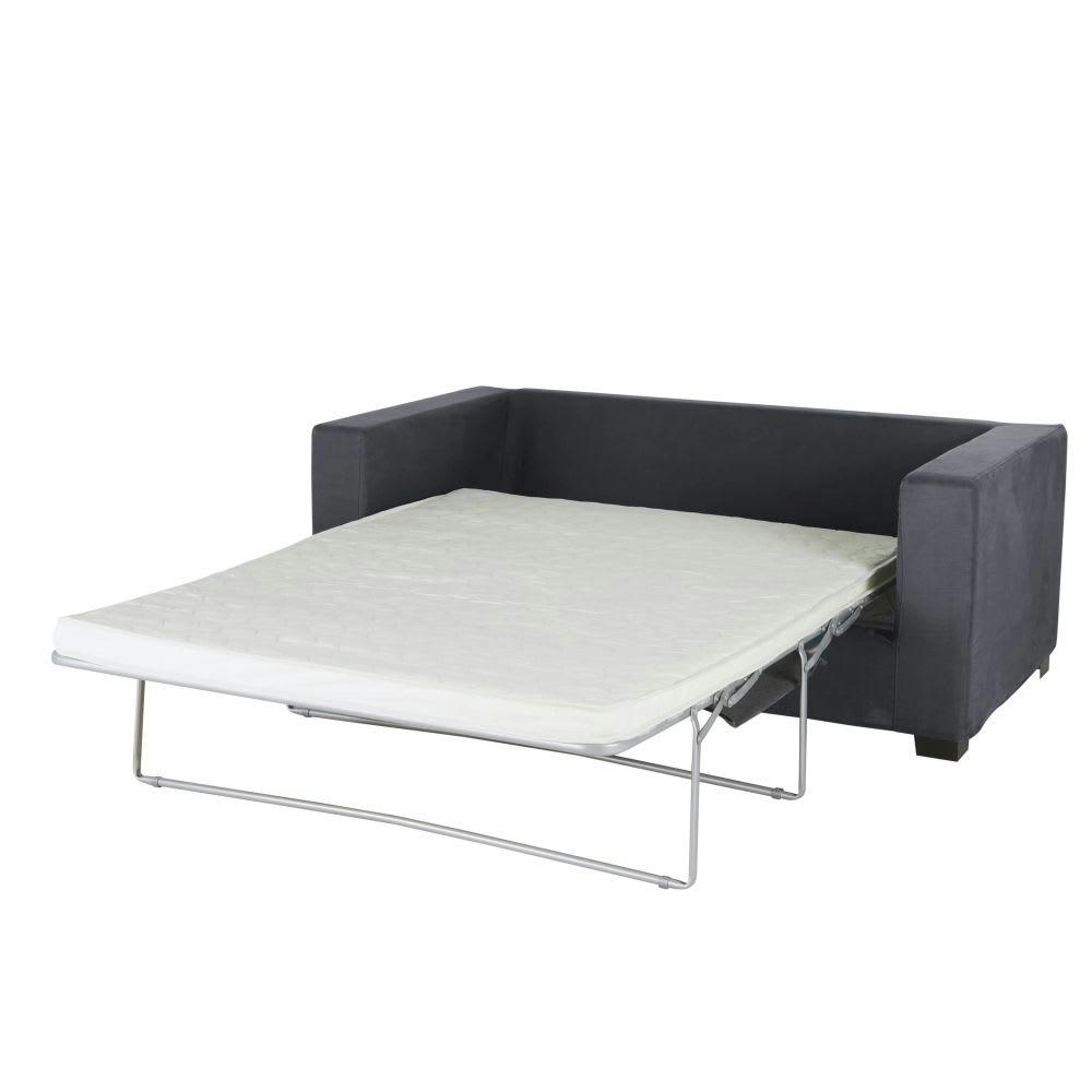 Milano - Canapé convertible 2/3 places en coton et lin gris ardoise , matelas 6 cm