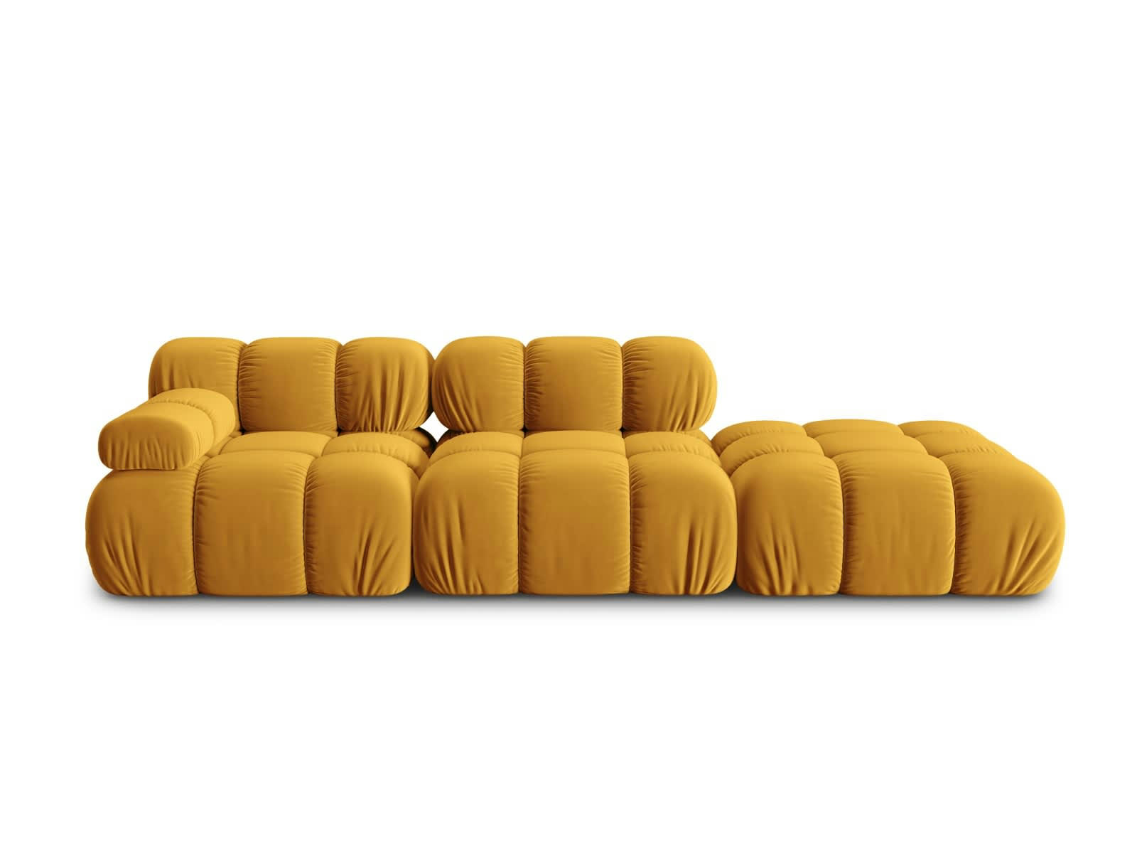 BELLIS - Canapé modulable droit 4 places en tissu velours jaune