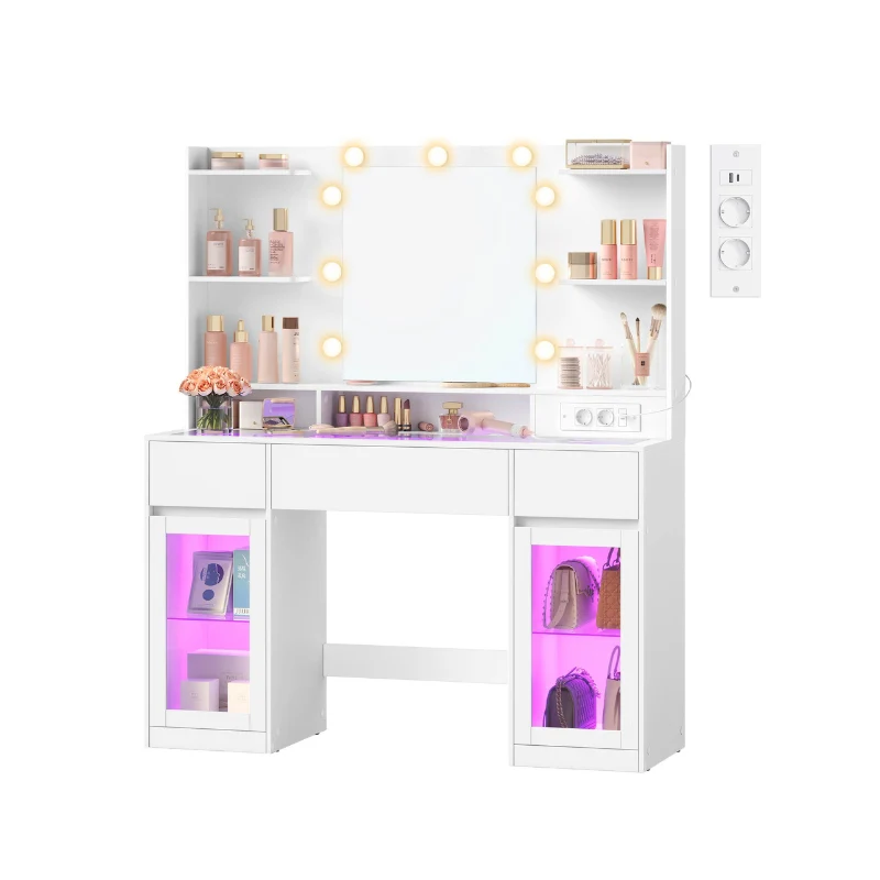 Collection Kailyn-Coiffeuse avec miroir LED et éclairage RGB pour chambre à coucher