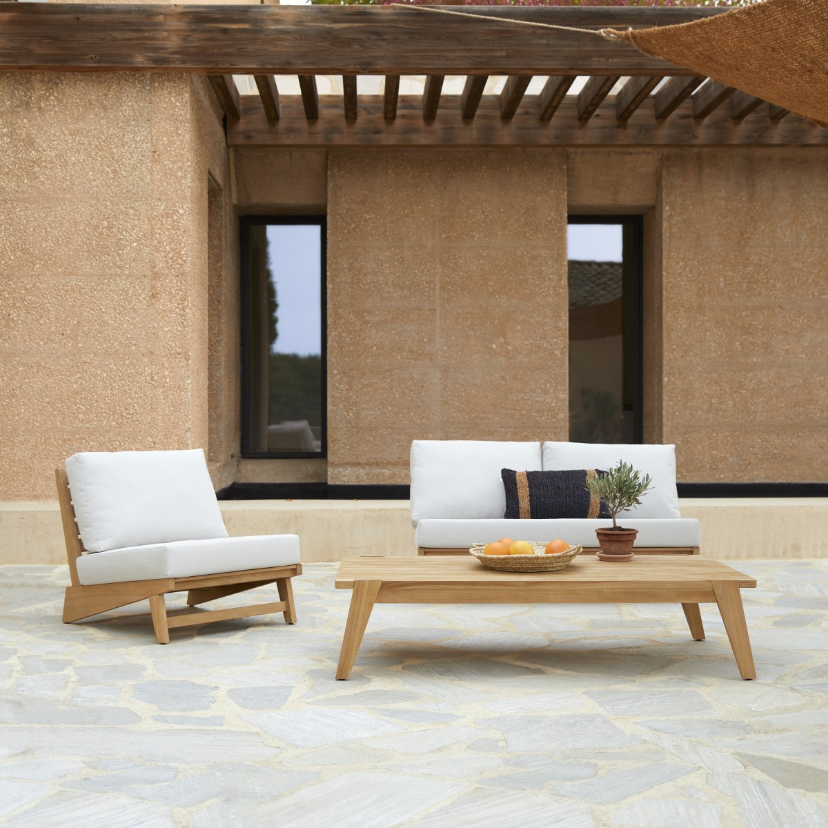 Tikamoon - 3-zits loungeset in teakhout en stof Olia