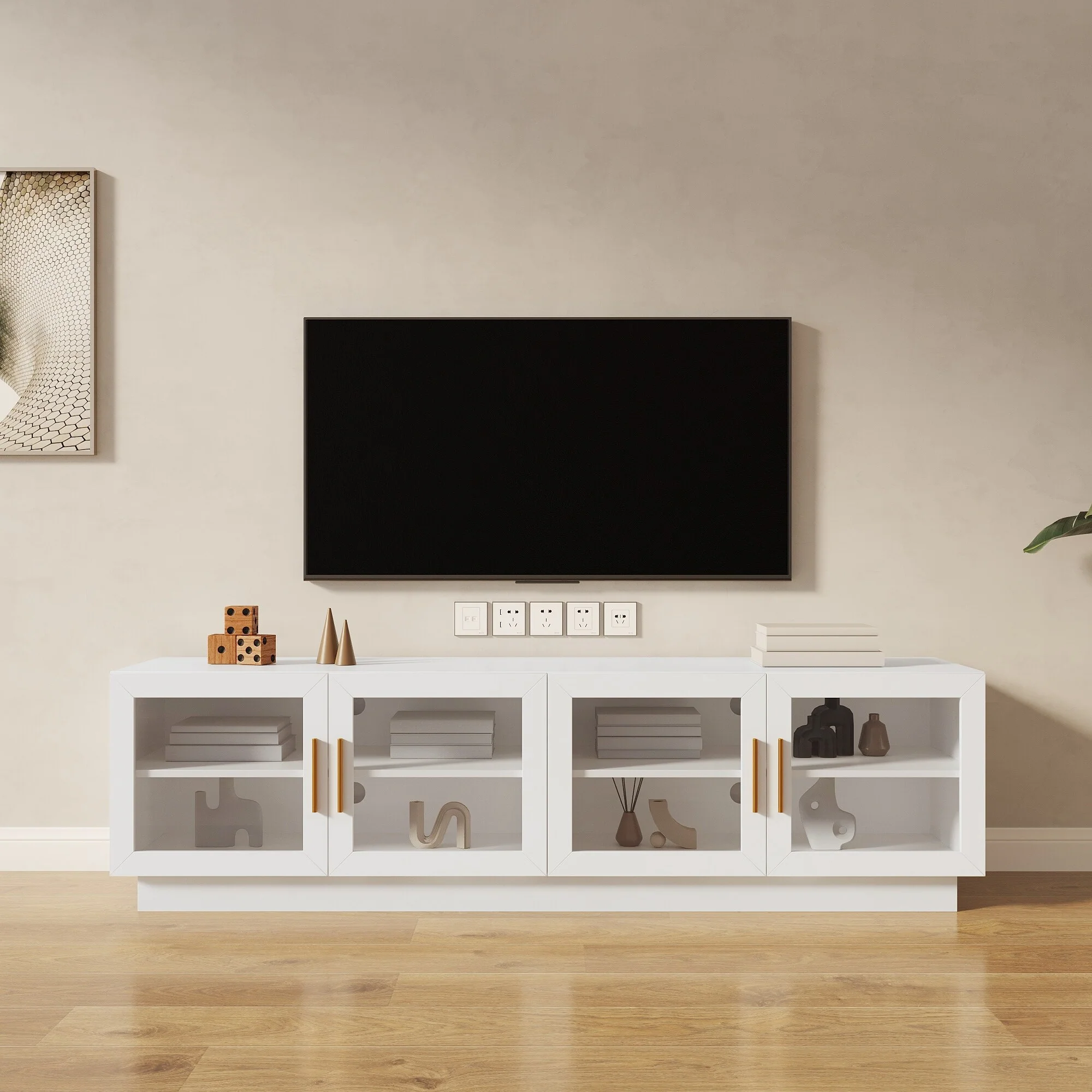 Modern Wood Storage Cabinet Entertainment Center with Shelves