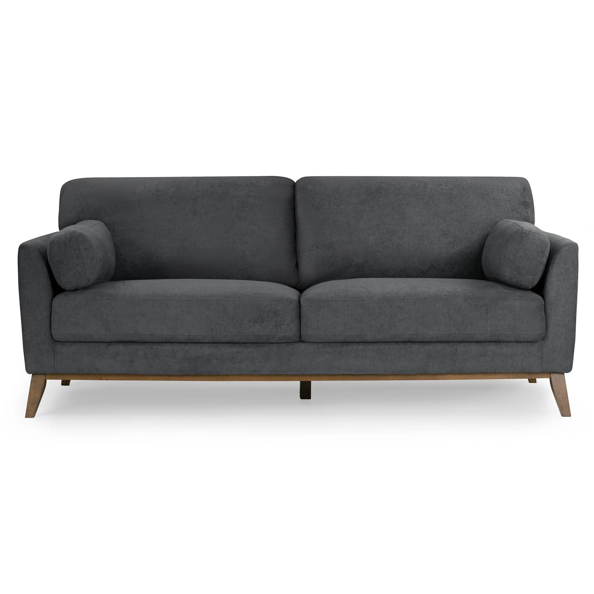 Birre Dark Gray Micro Boucle Fabric Sofa with Walnut Wood Legs