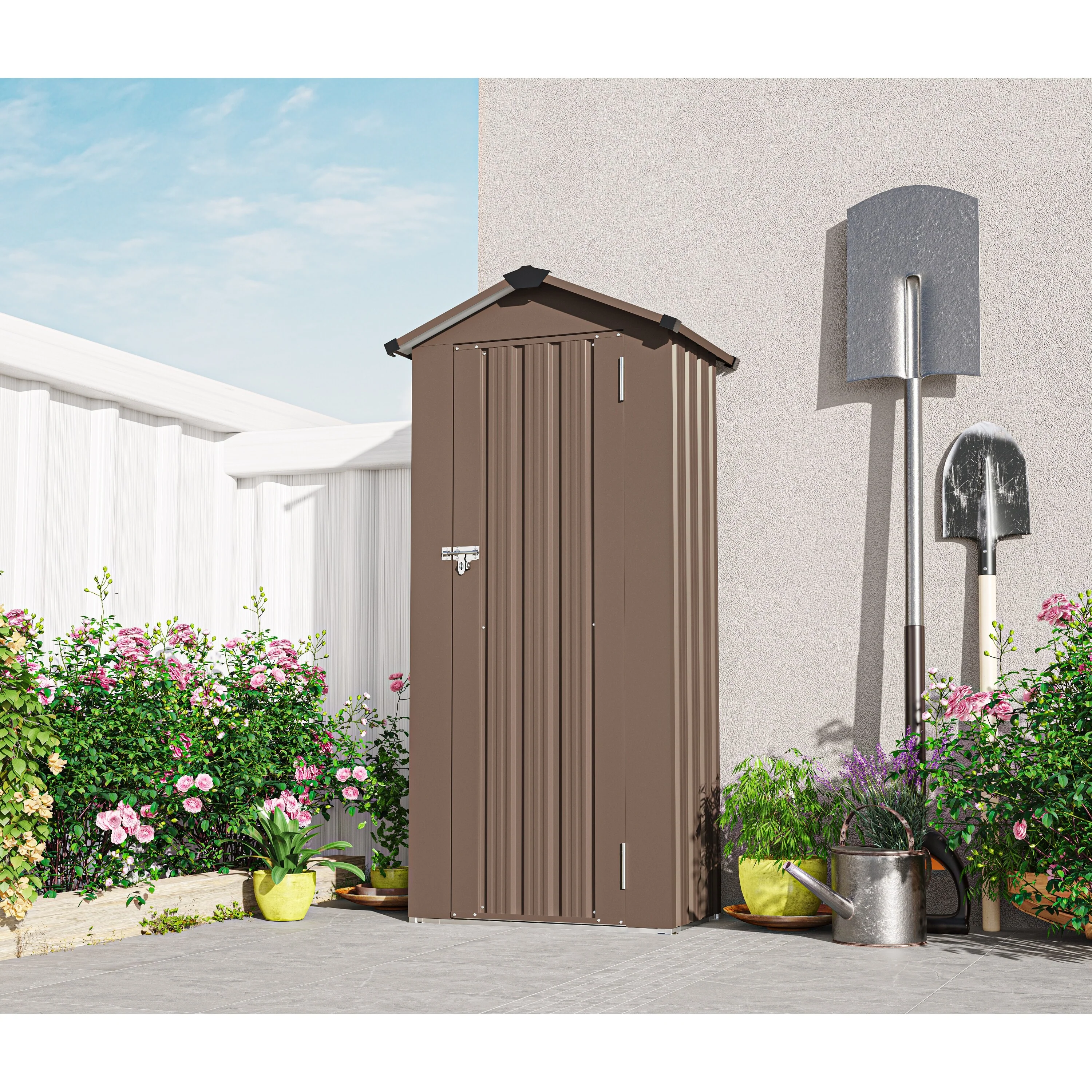Galvanized Iron Garden Shed Tool Shed with Waterproof Lock & Stylish Design Outdoor Storage Shed for Backyard