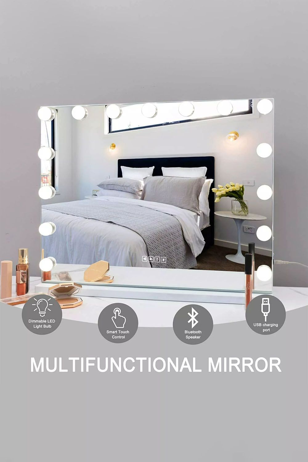 Living and Home Bluetooth Hollywood Vanity Mirror with Touch Screen Control & USB Charging Port