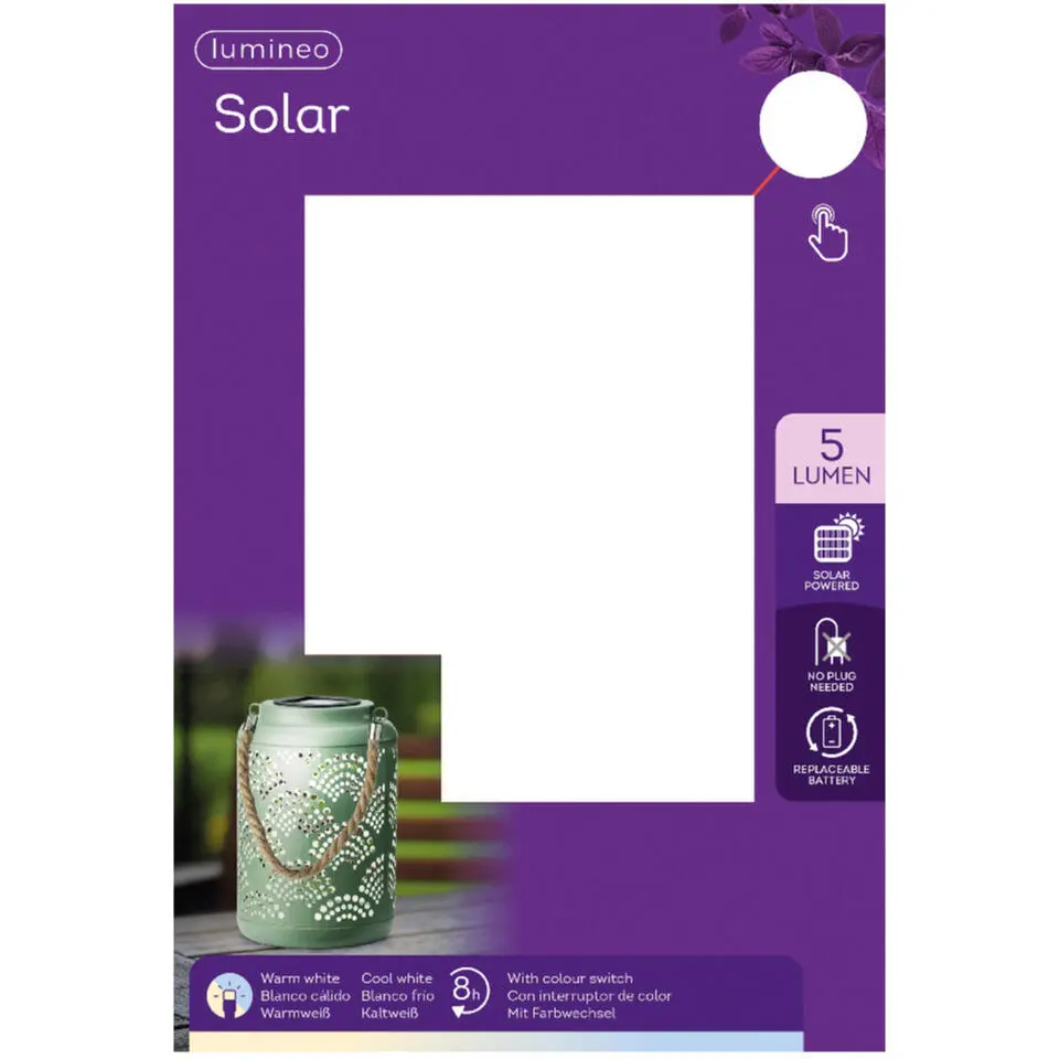 Lumineo Tuin lantaarn - solar - jade groen - metaal - D15 x H23 cm