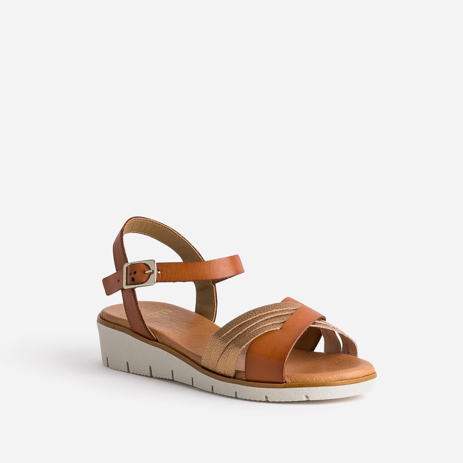 Sandale cognac et bronze en cuir