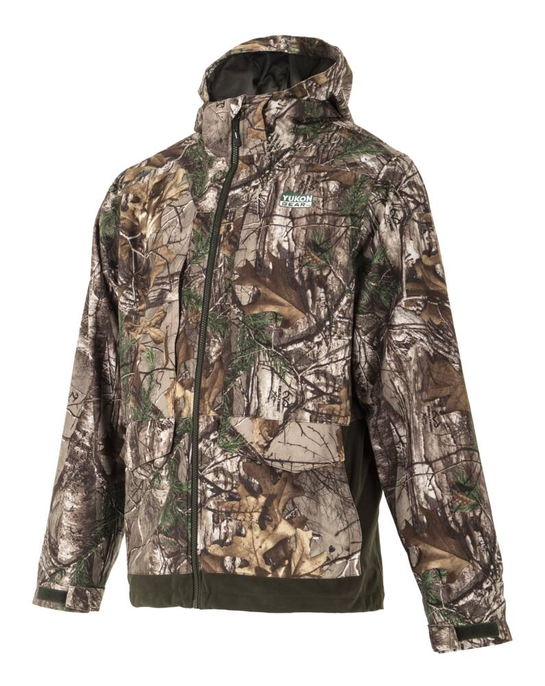 Yukon Gear Men's Lightweight Waterproof Windproof Hunting Jacket, Hand Warmer Pockets, Camo