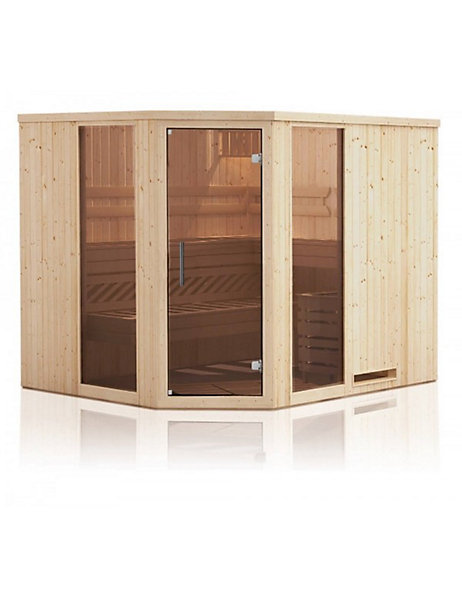 Cabine de sauna d'angle à 2 fenêtres vitrées MAFANA 5 places 194x194 x H.199 cm
